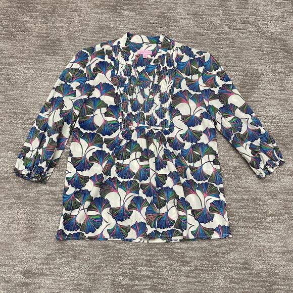Lilly Pulitzer Blouse Womens XS Ginkgo Leaf Print 3/4 Sleeve Pullover Top - Picture 1 of 12